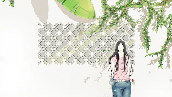 夏日下墙角里的姑娘