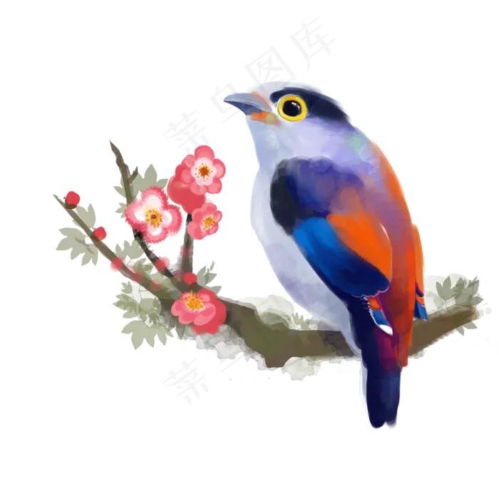 手绘水彩动物植物鸟与花卉,免抠元素(3000*3000px 150 dpi )psd模版下载