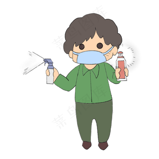 卡通喷消毒剂老人,免抠元素