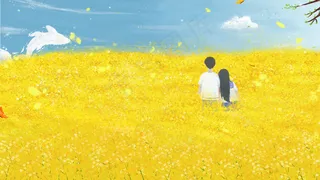 春天夏天出游油菜花少女天空清新唯美树木