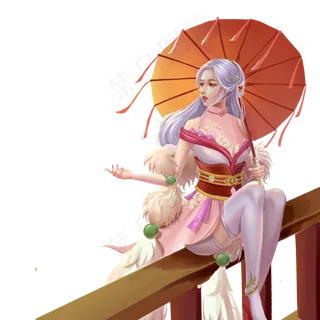 鼠年古风春节除夕夜桥上撑伞少女,免抠元素