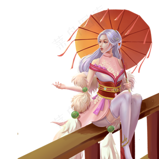 鼠年古风春节除夕夜桥上撑伞少女,免抠元素