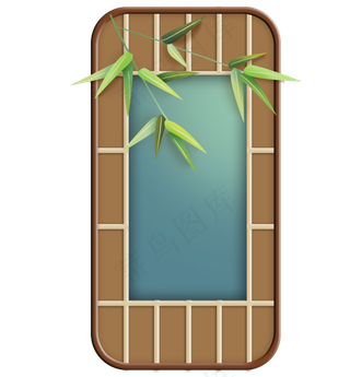 江南窗格和绿色竹叶