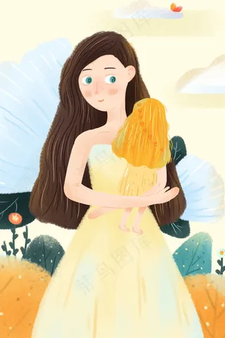 母亲节卡通可爱妈妈抱宝宝