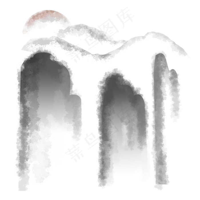 水墨云中的山峰素材元素(2000X2000(DPI:300))psd模版下载