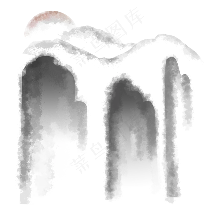 水墨云中的山峰素材元素(2000X2000(DPI:300))psd模版下载