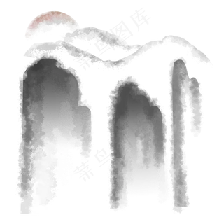 水墨云中的山峰素材元素