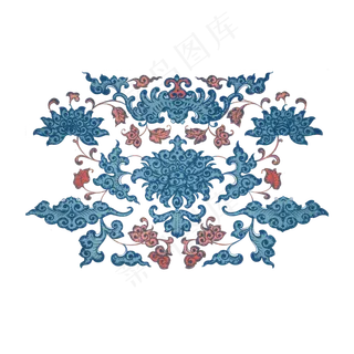 中国素雅对称青花瓷着色朱红装饰,免抠元素