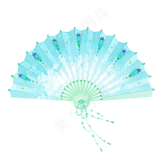 点翠折扇中式风格水墨PNG素材,免抠元素