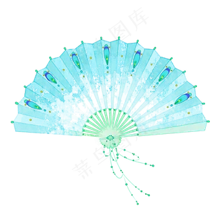 点翠折扇中式风格水墨PNG素材,免抠元素