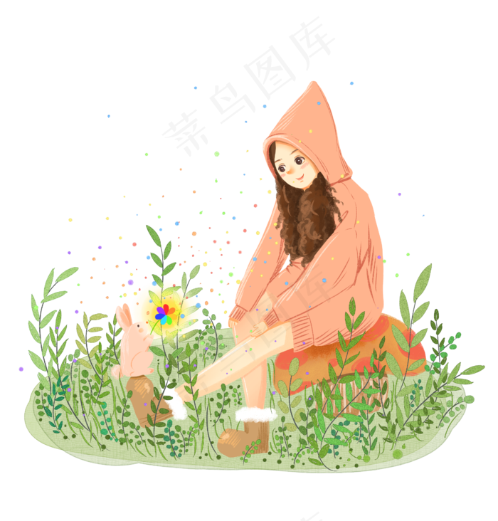 幸运七色花手绘小清新水彩风花草(2598X2716(DPI:300))psd模版下载