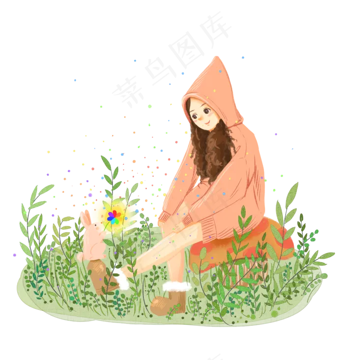 幸运七色花手绘小清新水彩风花草(2598X2716(DPI:300))psd模版下载