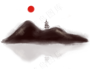 中国风水墨山水日出