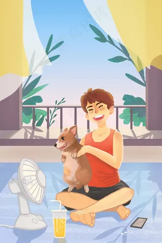 夏日吹风扇的男生