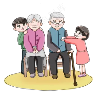 重阳节全家团圆登高卡通手绘一家,免抠元素