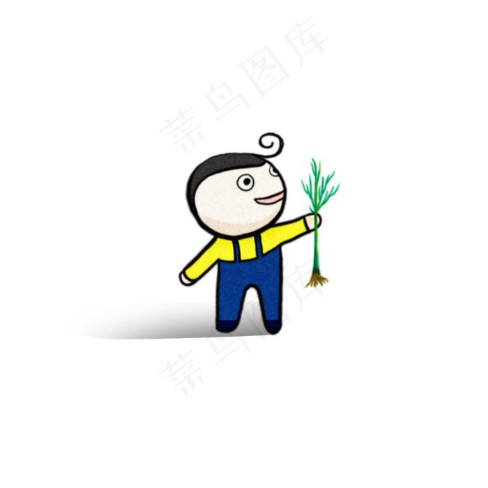 植树节蓝色娃娃卡通植树从娃娃抓
