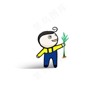 植树节蓝色娃娃卡通植树从娃娃抓