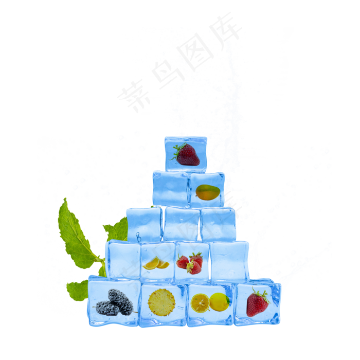 夏日水果冰块(2000X2000(DPI:300))psd模版下载