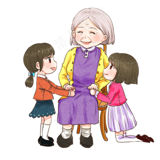 手绘卡通可爱重阳节奶奶给孙子讲,免抠元素