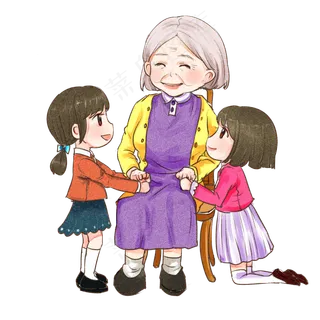 手绘卡通可爱重阳节奶奶给孙子讲,免抠元素