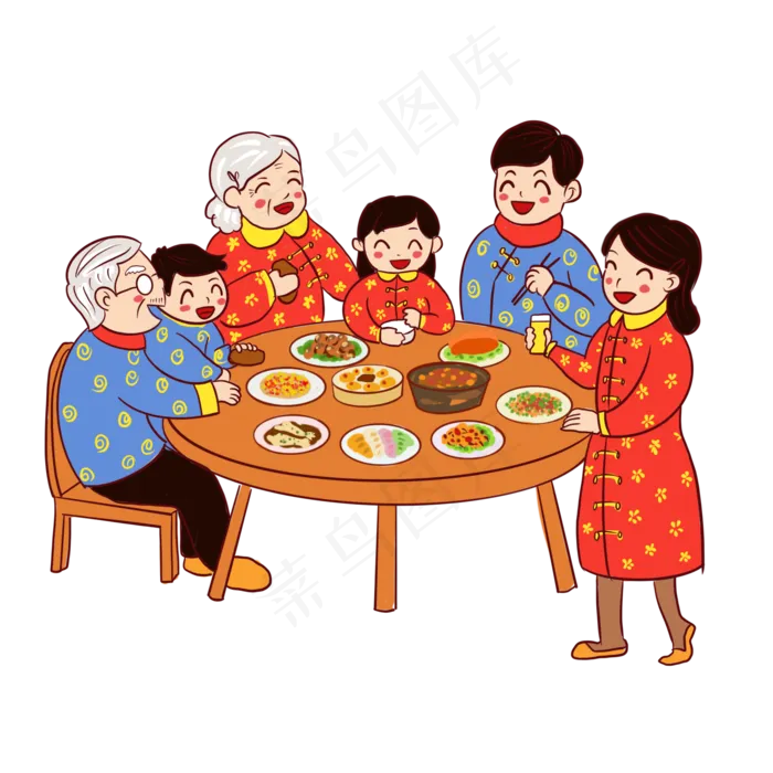 春节年夜饭卡通家宴,免抠元素(2000X2000(DPI:300))psd模版下载