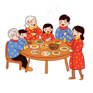 春节年夜饭卡通家宴,免抠元素