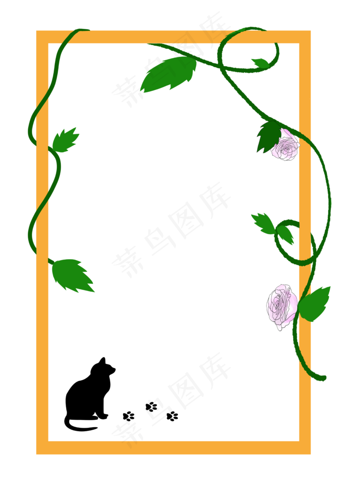 简约黑猫与绕框玫瑰花边框(2480X3508(DPI:300))psd模版下载