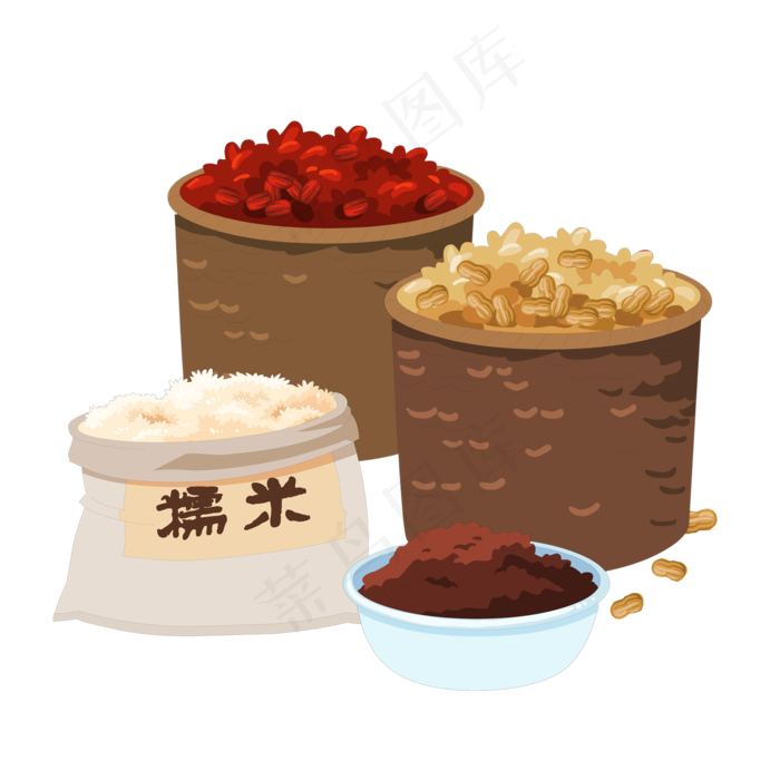 五谷杂粮糯米豆沙花生红枣卡通(2000X2000(DPI:300))psd模版下载