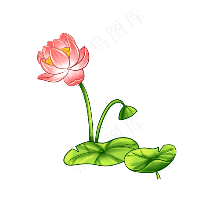 手绘卡通小清新荷花透明底免抠(2000X2000(DPI:299))psd模版下载