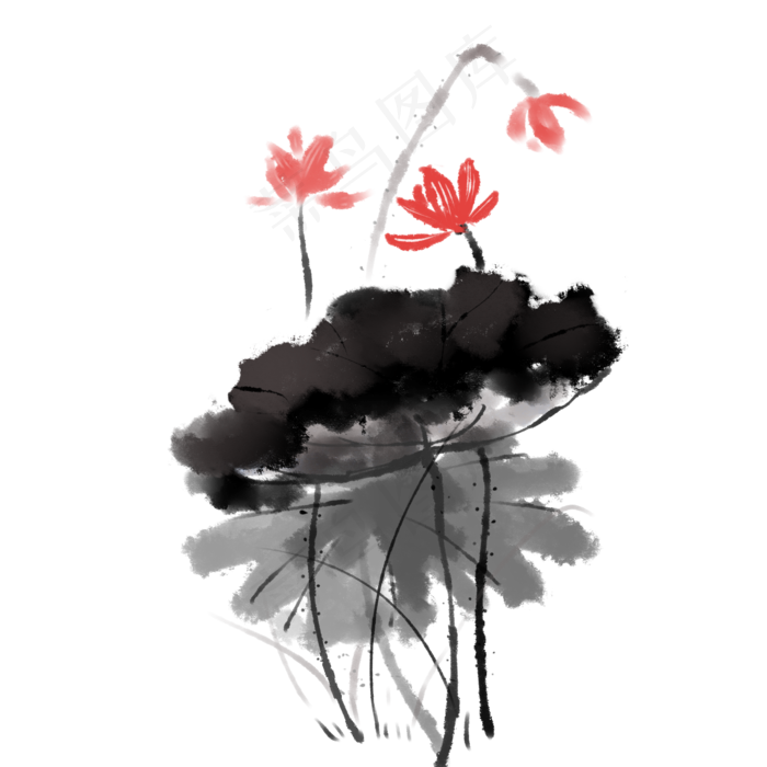 水墨荷花中国风元素(2000X2000(DPI:300))psd模版下载
