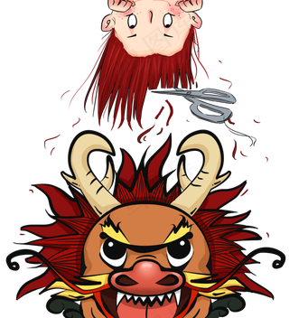 二月二龙抬头之理发女孩和龙,免抠元素