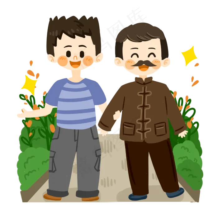 父亲节和父亲散步PNG素材(3000X3000(DPI:300))psd模版下载