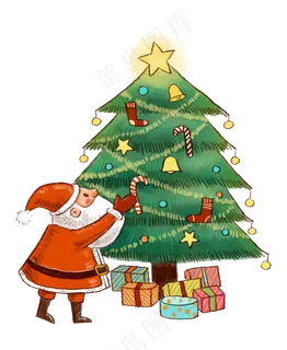 装扮圣诞树的圣诞老人PNG免抠素材