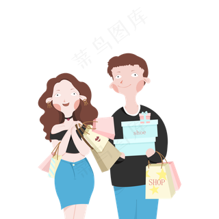 手绘卡通狂欢购物