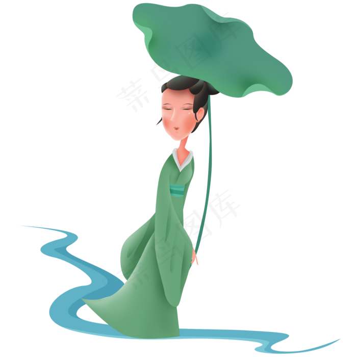 拿荷叶的古代少女