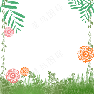 二十四节气之春分主题花草边框,免抠元素