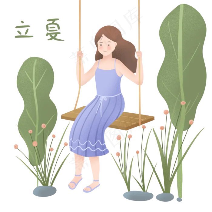 立夏荡秋千小女孩(2000X2000(DPI:300))psd模版下载
