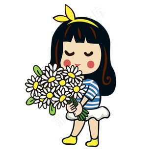 人物元素手绘卡通花儿与少年