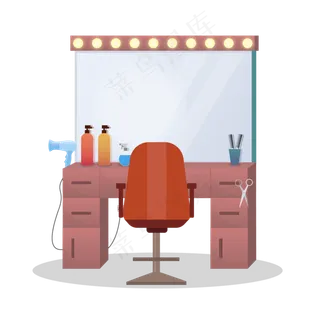 三月三龙抬头理发台剪发矢量图,免抠元素