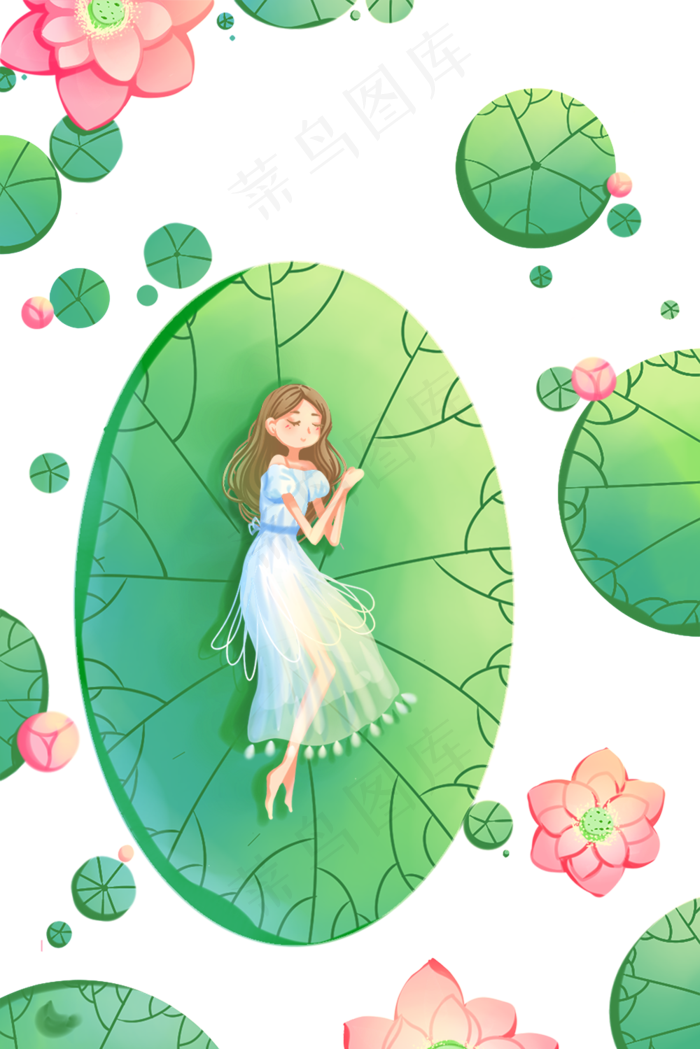 绿色唯美卡通小清新夏季小女孩夏