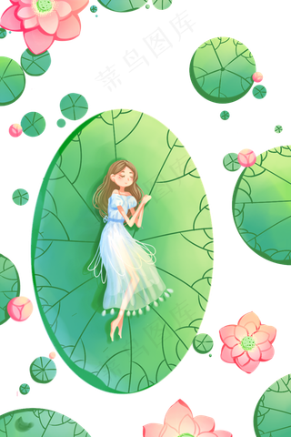 绿色唯美卡通小清新夏季小女孩夏