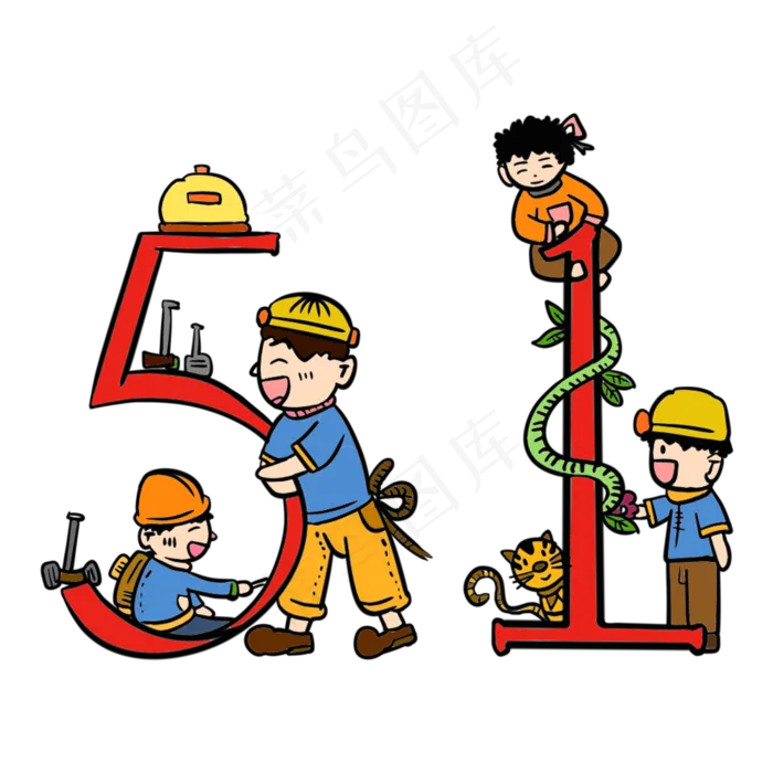 五一劳动节现代劳动人物手绘卡通(1000X1000(DPI:300))psd模版下载
