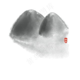 手绘油墨山水画免抠图