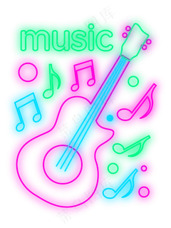 音乐吉他霓虹灯管发光装饰,免抠元素