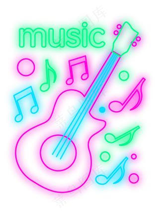 音乐吉他霓虹灯管发光装饰,免抠元素