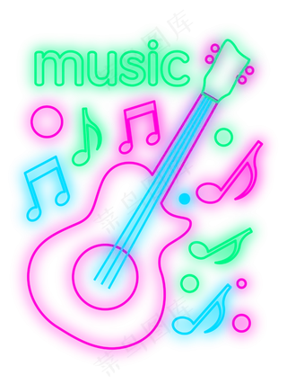 音乐吉他霓虹灯管发光装饰,免抠元素