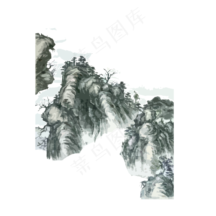 山水山石水墨国画PNG(3000X3000(DPI:300))psd模版下载