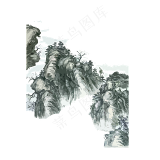 山水山石水墨国画PNG