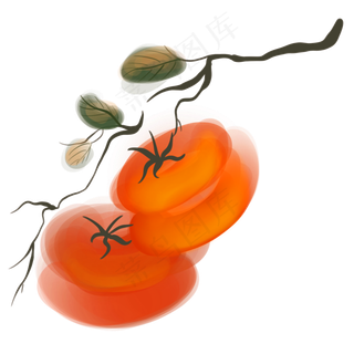中国风水墨柿子,免抠元素