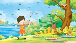 小暑节气绿色捕蜻蜓